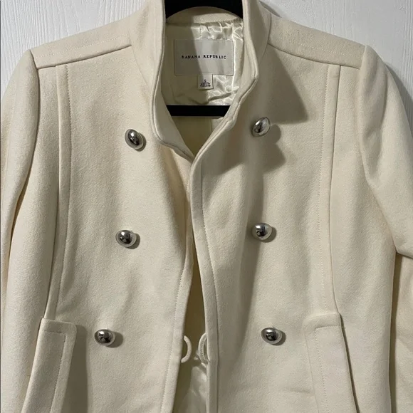 Banana Republic Wool Blend Double Breasted Ivory Button Down Pea Coat Size Small - Picture 4 of 10